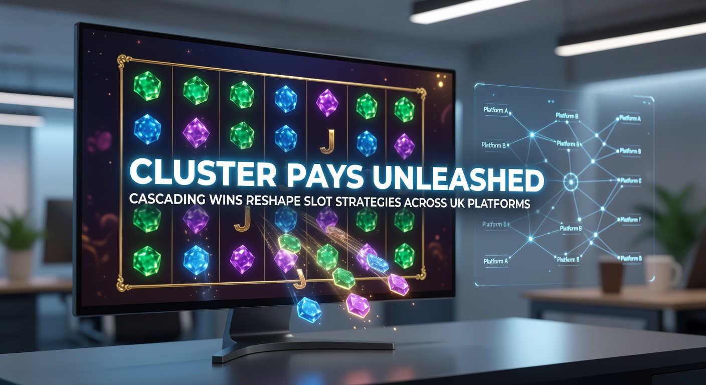 Vibrant slot screen showing cascading symbols exploding in a cluster win sequence on a UK online platform