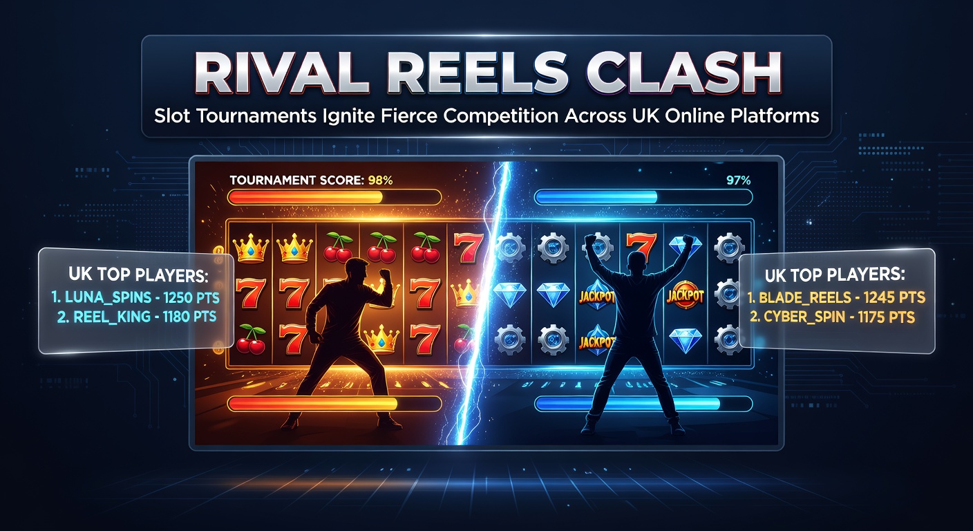 Dynamic leaderboard display from a live UK online slot tournament, showing top players' scores climbing in real time amid flashing reels and prize icons