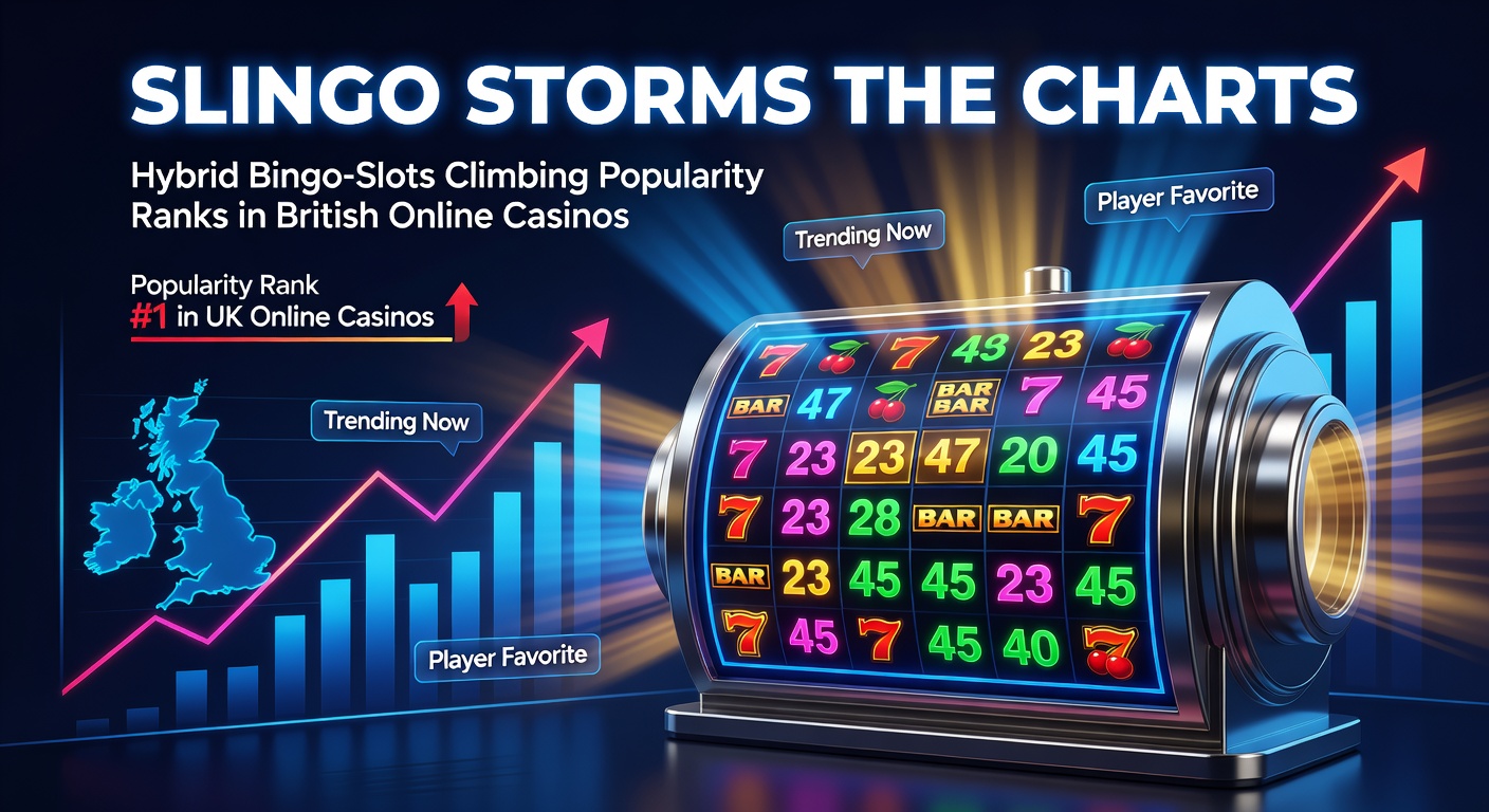 Vibrant Slingo game screen displaying a 5x5 bingo grid merged with colorful slot reels and joker symbols lighting up wins