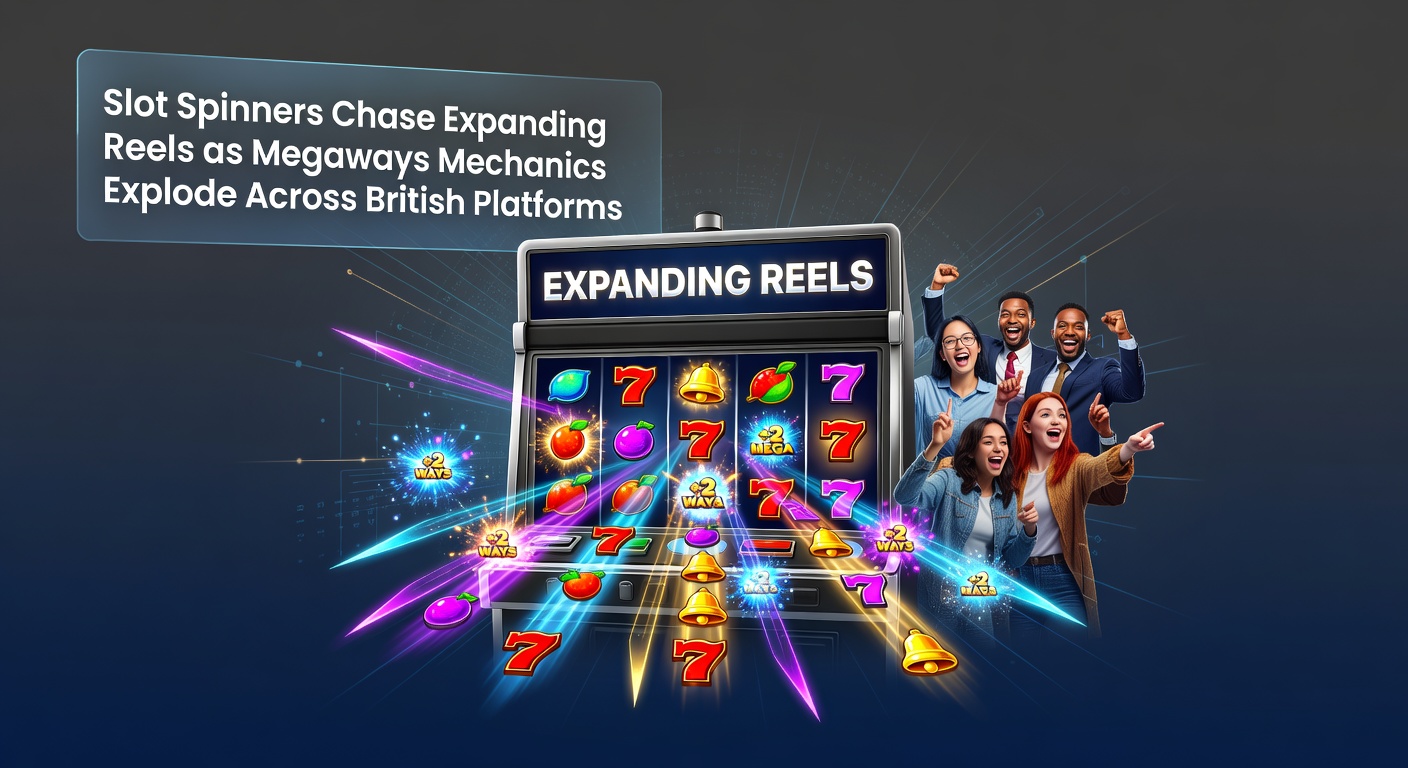 Dynamic slot reels expanding vertically with colorful symbols and Megaways branding, showcasing variable paylines in action