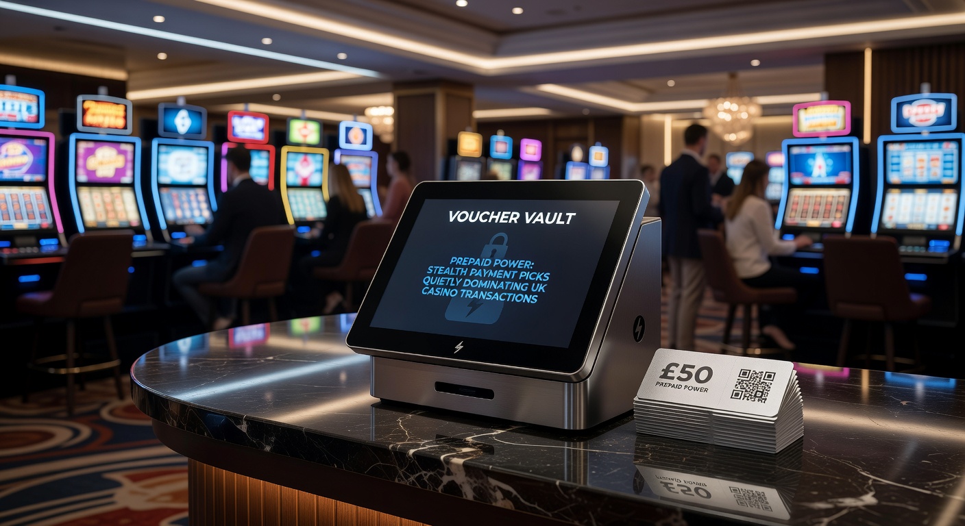Illustration of prepaid voucher cards and digital vaults securing casino deposits in a sleek, modern interface