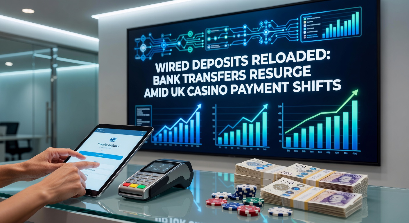 Dynamic illustration of bank transfer arrows flowing into a vibrant online casino interface, symbolizing the resurgence of direct deposits